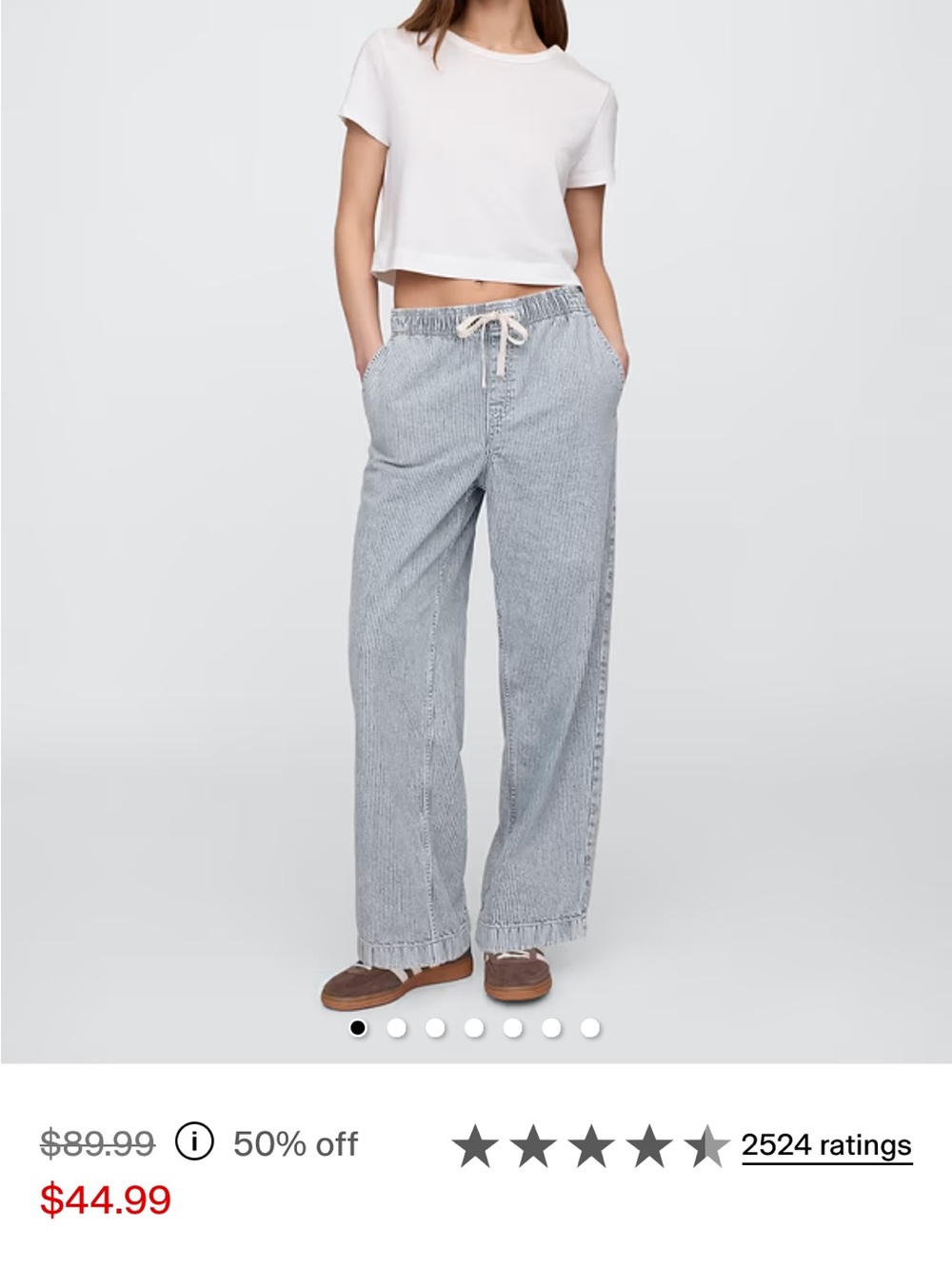 GAP Factory Wide-Leg Drawstring Jeans in Light Blue Stripe Size Medium